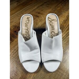 Sam Edelman Leather Platform Slide Sandals Ivory Cream Block Heel Women's Size 6